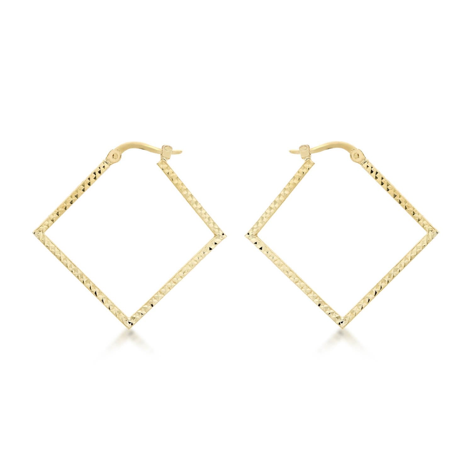 9ct Yellow Gold 23mm x 23mm Diamond Cut Square Creole Earrings