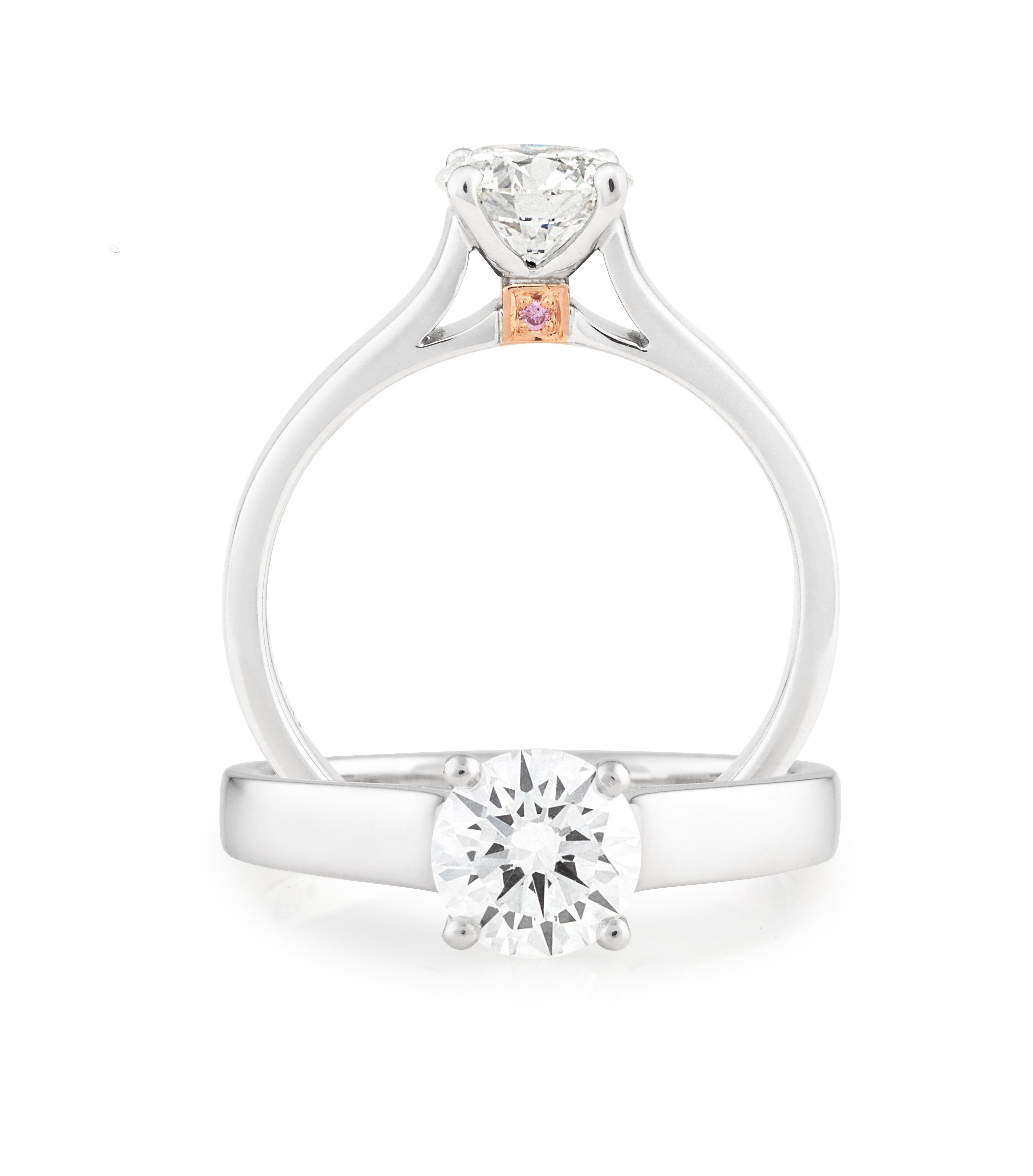 PINK CAVIAR 0.51ct White Round Brilliant Cut & Pink Diamond Engagement Ring in 18ct White Gold