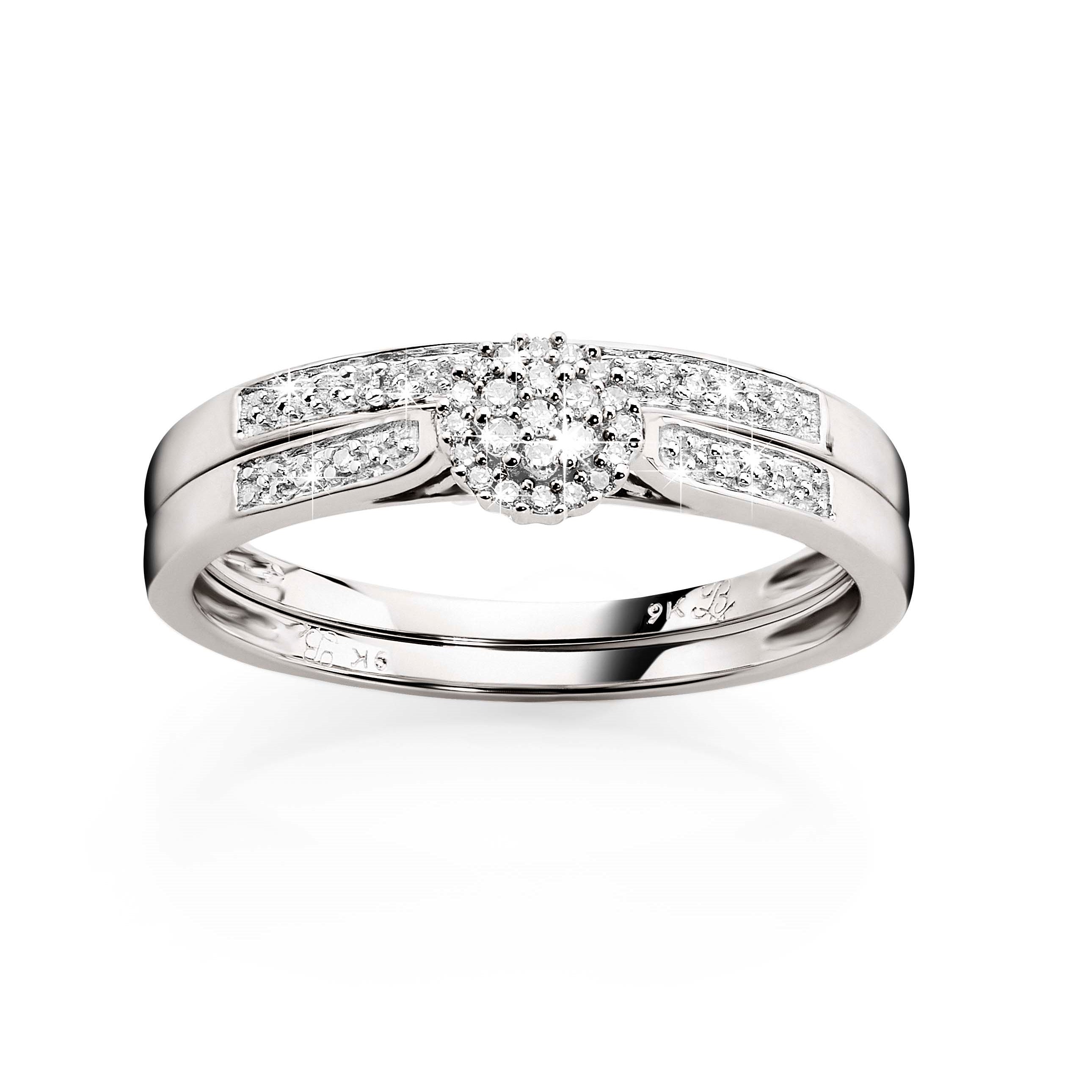9ct white gold diamond ring with matching band