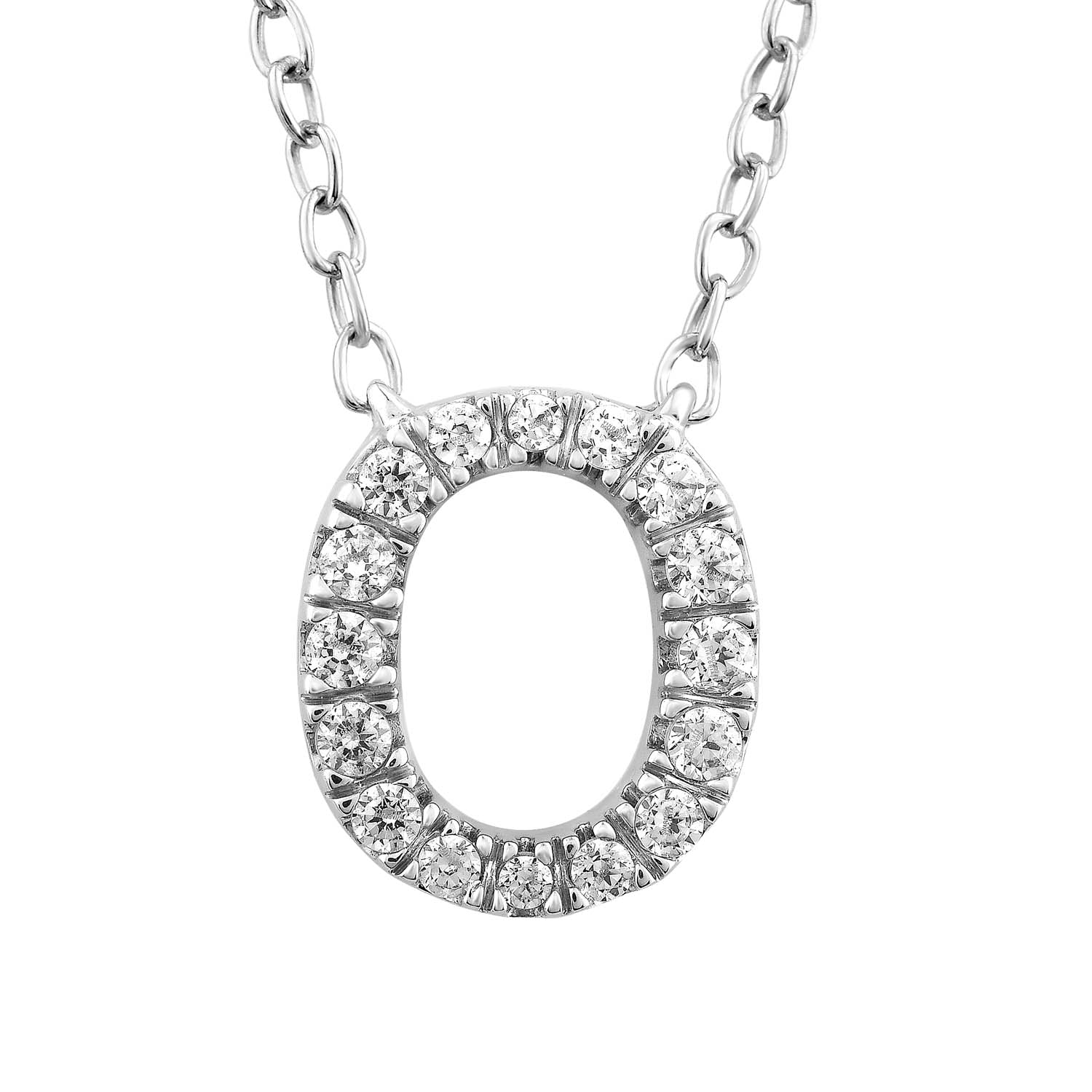 9ct White Gold Diamond Initial 'O' Necklace